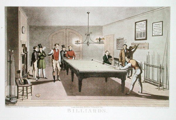 البلياردو ، نقش جي هانت ، نُشر عام 1827 (حفر) بواسطة EF (بعد) لامبرت