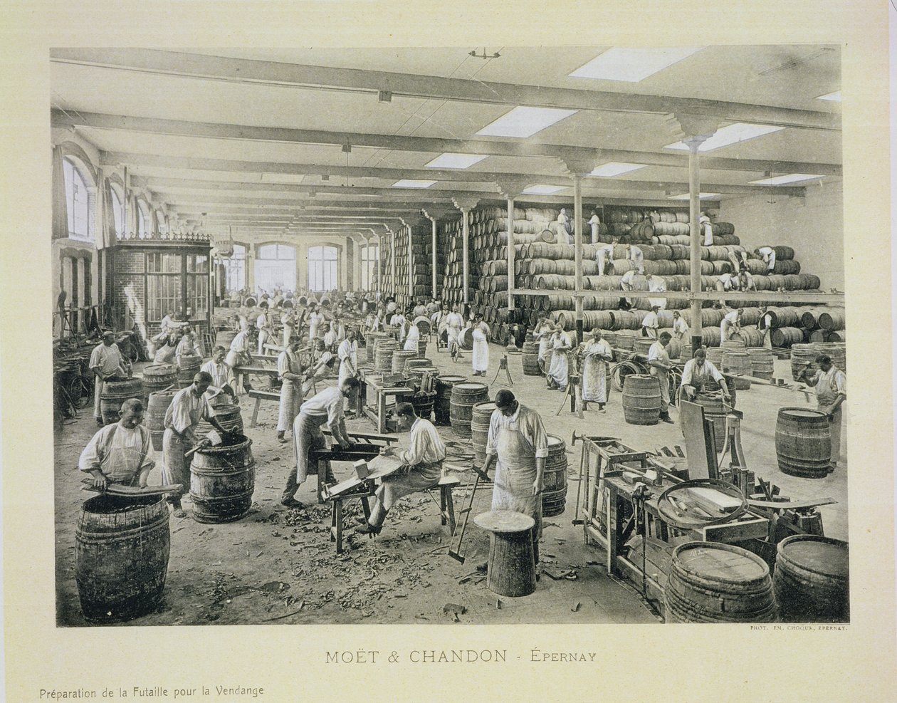 إعداد البراميل للخمر ، من "La France Vinicole" ، نشره Moet und Chandon ، Epernay (فوتوليثو) بواسطة EM Choque