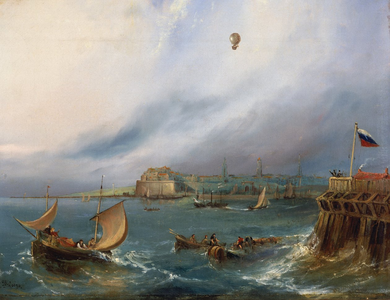 معبر البالون الأول للقناة الإنجليزية ، 7 يناير 1785 ، c.1840 بواسطة EW Cocks