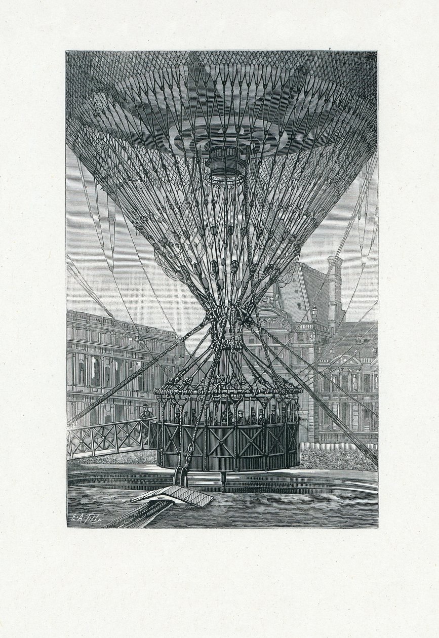 منصة عرض بانورامية باستخدام منطاد الهواء الساخن ، حانة. ج 1880 (نقش وزن الجسم) بواسطة EA Tilly