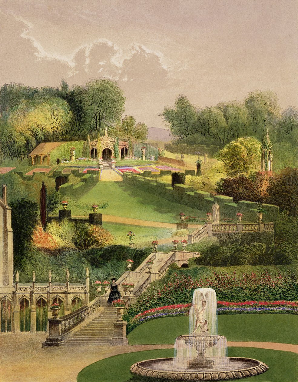 The Garden on the Hill Side ، Castle Combe ، من &39;The Garden&39;s of England&39; ، تم نشره عام 1857 بواسطة إ. أدفينو بروك