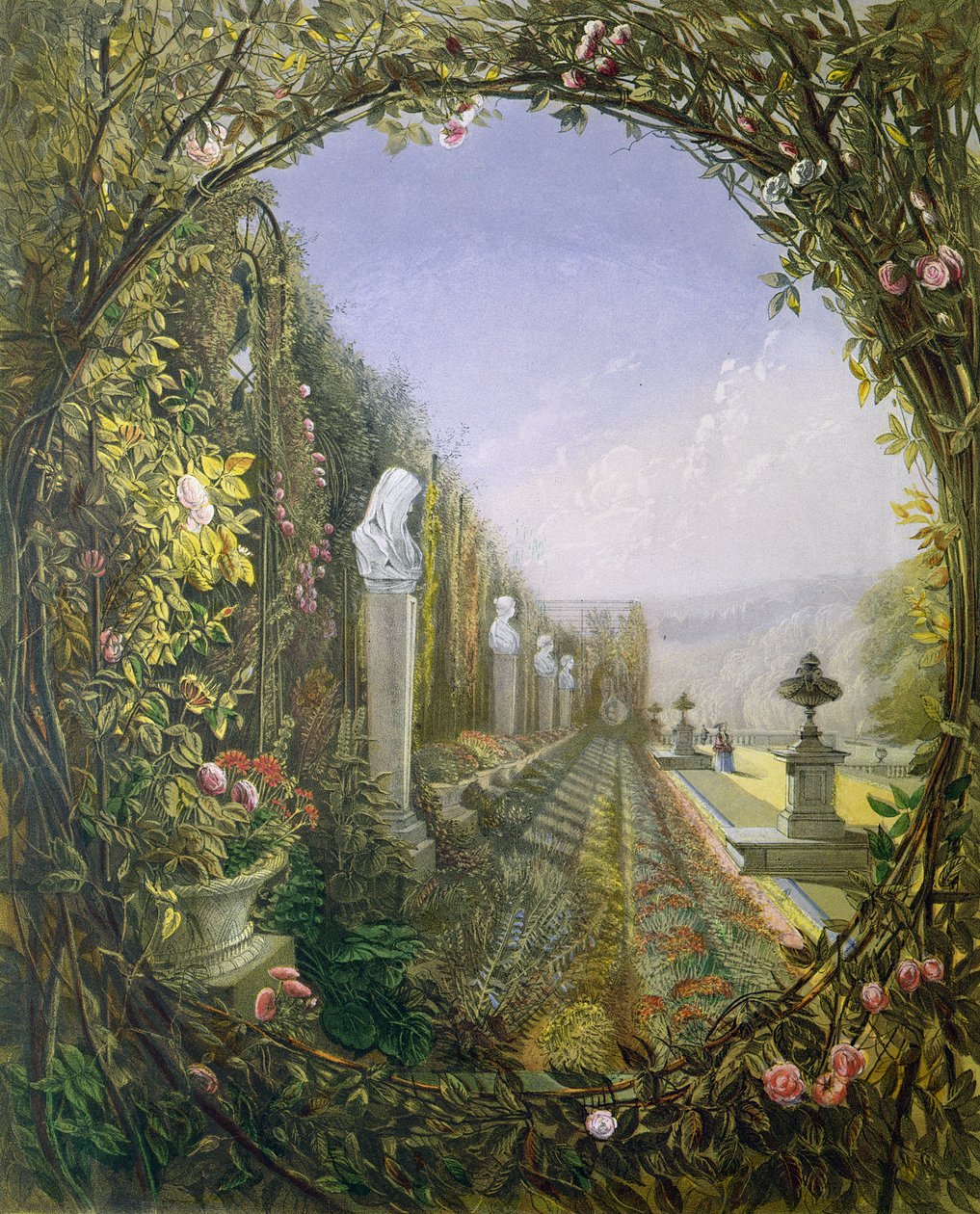 The Trellis Window ، Trentham Hall Gardens ، من "حدائق إنجلترا" ، تم نشره عام 1857 بواسطة إ. أدفينو بروك