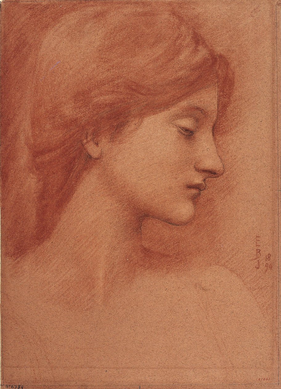 رأس أنثى - ديسين للسير إدوارد كولي بيرن جونز (بورن جونز) (1833-1898) - 1894 - متفائل وطباشير على الورق - 38.4 × 27.7 - المتحف الوطني للفنون في كاتالونيا ، برشلونة بواسطة إي بيرن جونز
