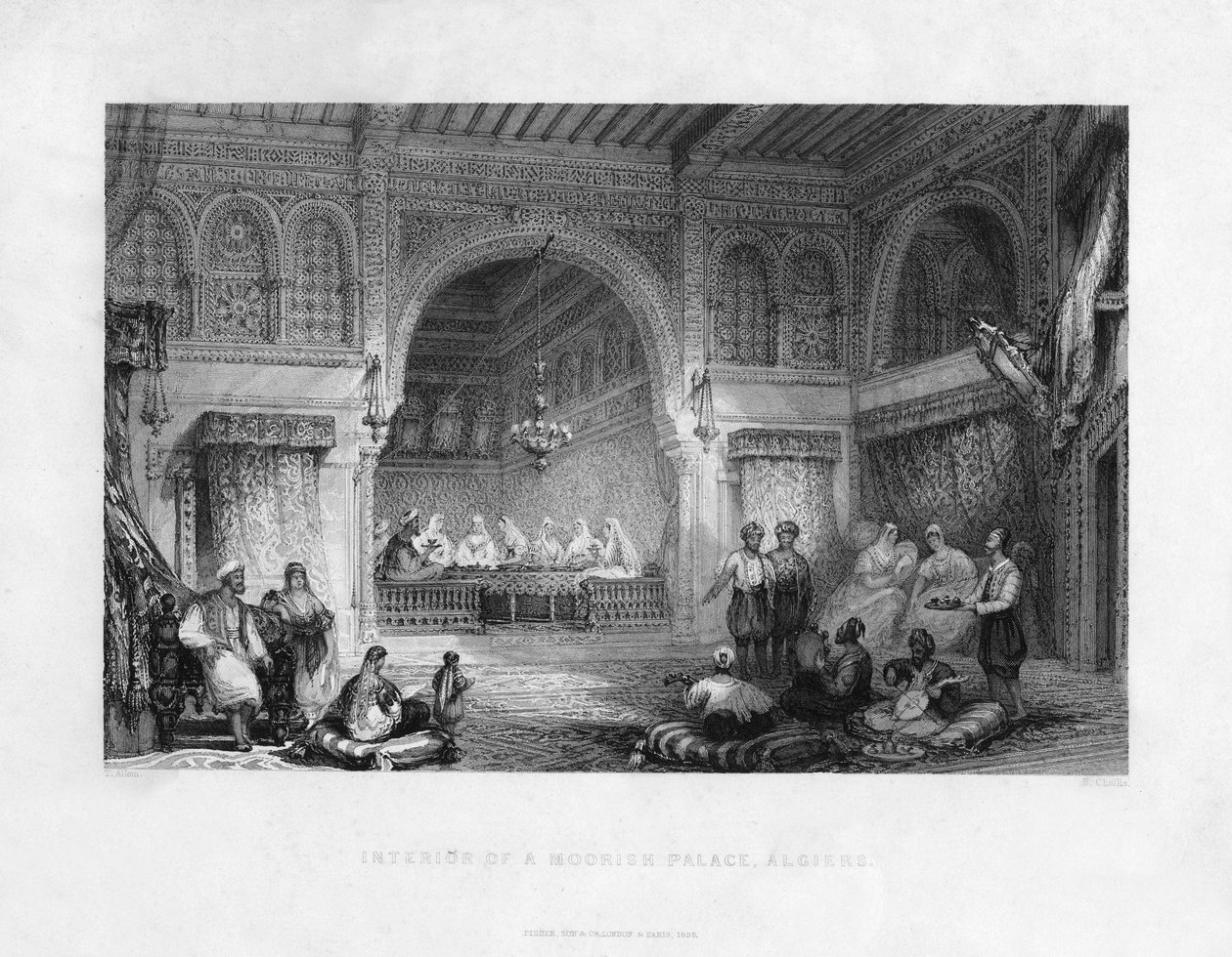 داخل قصر مغربي ، الجزائر ، الجزائر ، 1839 بواسطة E. التحدي