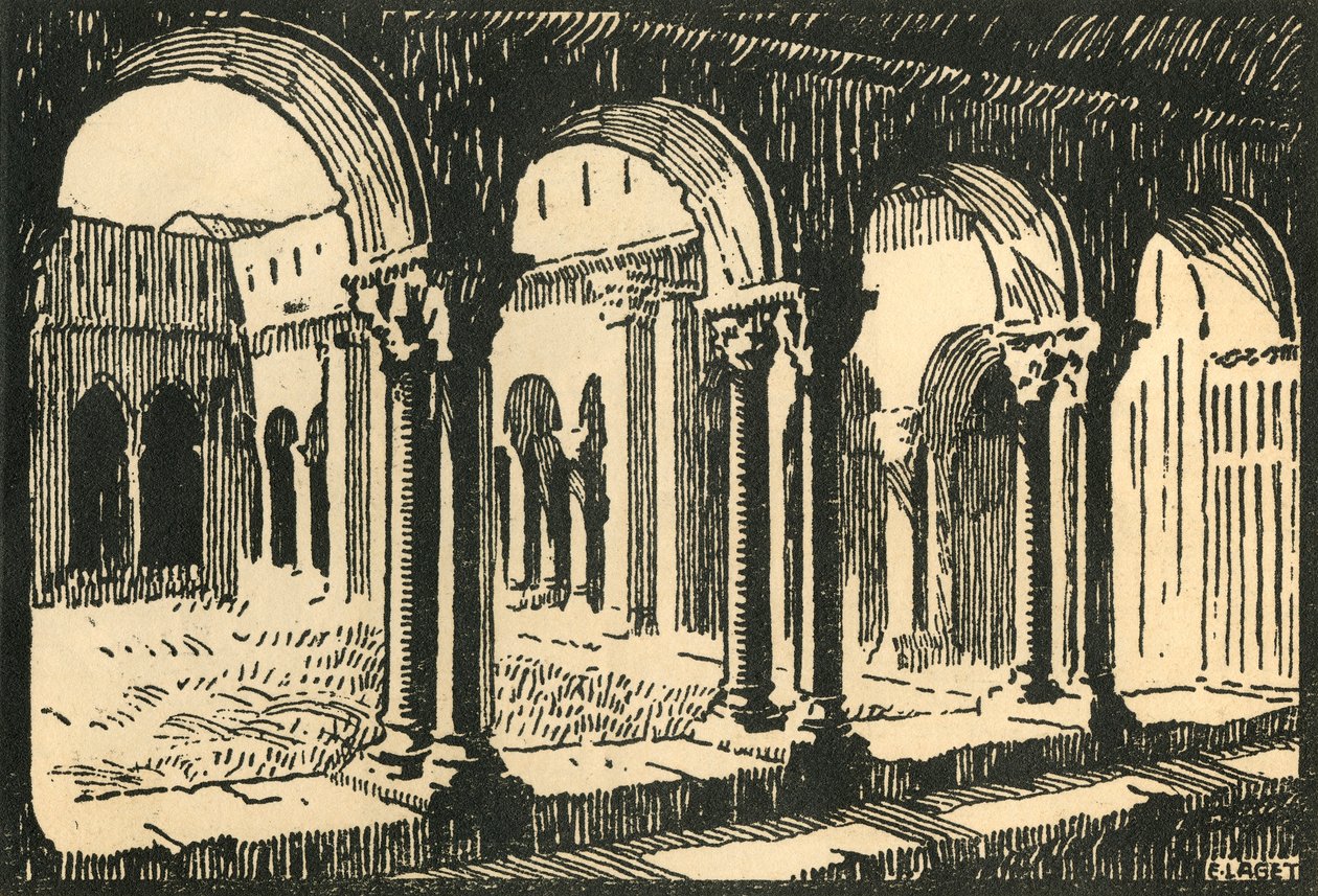 "Cloiture St-Trophime - The Cloisters of the St-Trophime" ، حوالي عام 1920. بواسطة إي لاجيت