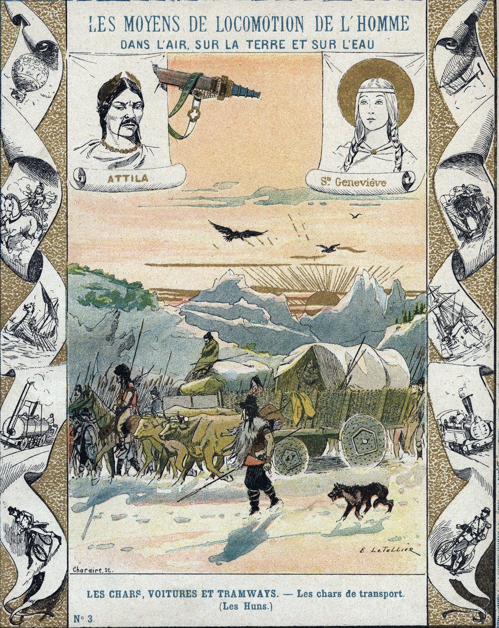 صهاريج النقل - Huns of Attila (حوالي 395-453) - الغزوات البربرية - رسم إيضاحي لـ E Letellier - يحمي دفتر الملاحظات التاريخي ، أواخر القرن التاسع عشر - بواسطة إي ليتيلييه