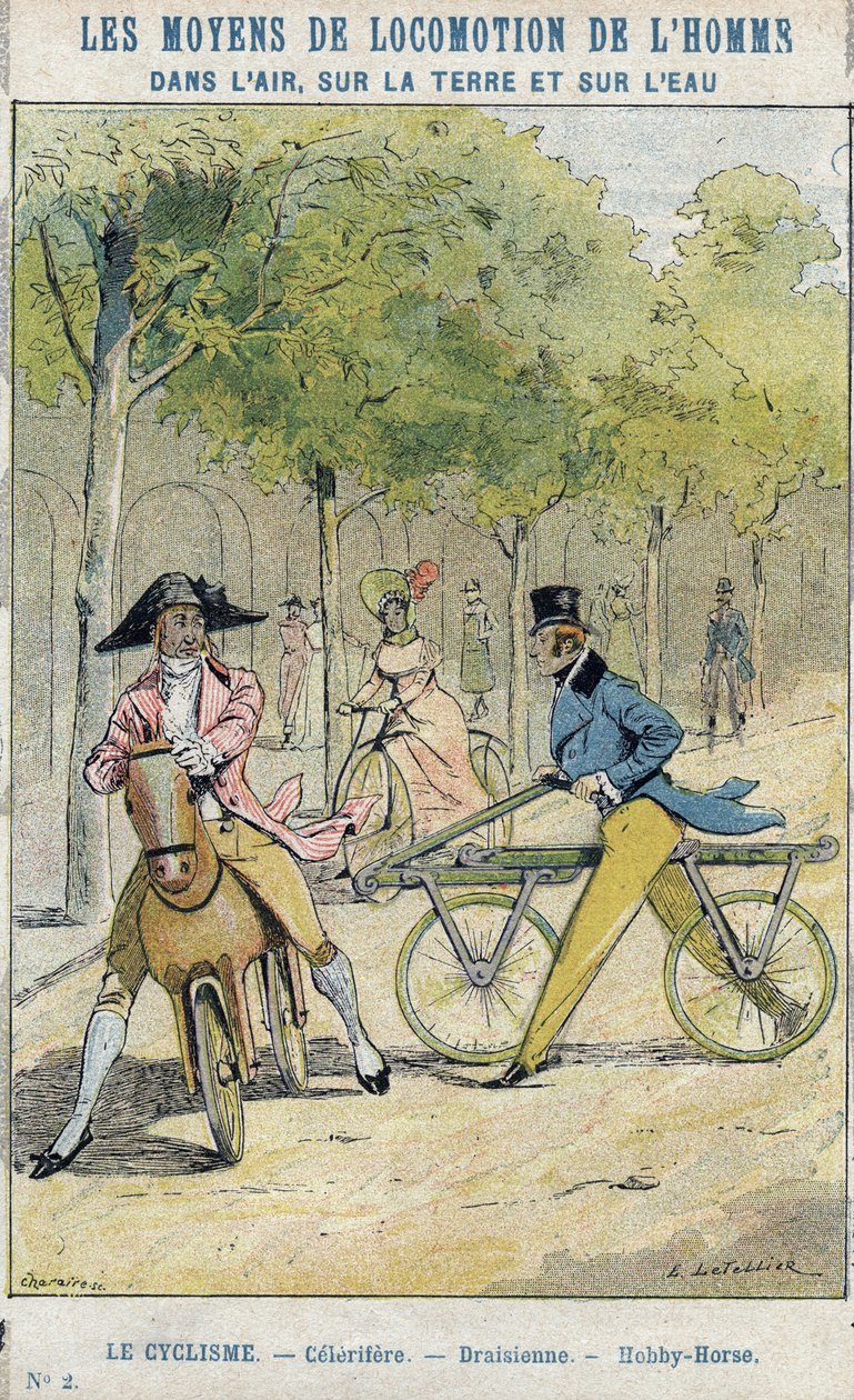 Velocipedes - celerifere الإنجليزية - Draisienne ، سلف الدراجة - من غلاف واقي للكتب المدرسية ، أواخر القرن التاسع عشر - رسم إيضاحي لـ E Letellier - Celerifere - Draisienne - Hobby-Horse (Nobby Horse) - حماية تاريخ دفتر الملاحظات ، زعنفة 19t بواسطة إي ليتيلييه