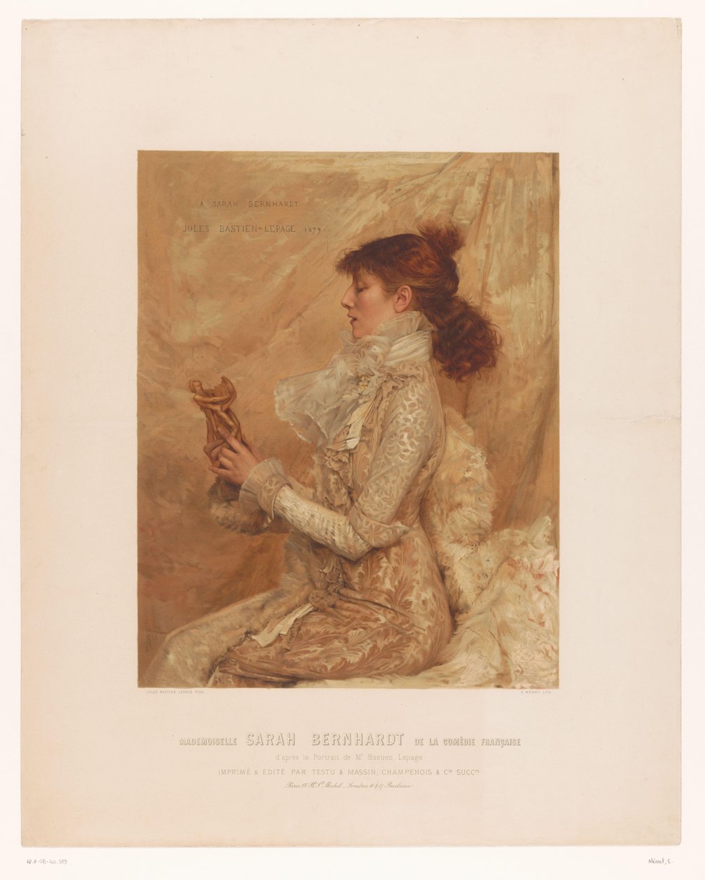 Portret van Sarah Bernhardt Mademoiselle Sarah Bernhardt of the French Comedy (العنوان على الكائن) بواسطة E.Memet