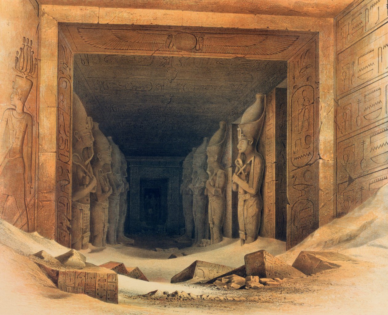 "داخل معبد أبو سمبل" ، مصر ، ١٨٤٢-١٨٤٥ بواسطة E Weidenbach