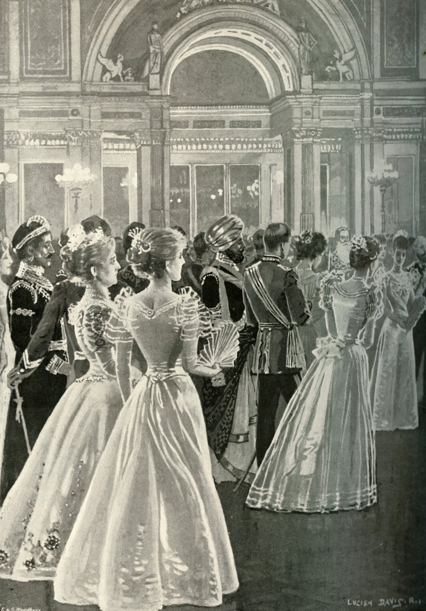 استقبال الدولة في قصر باكنغهام: مدخل أمير وأميرة ويلز ، c1897 بواسطة E. and S. Woodbury