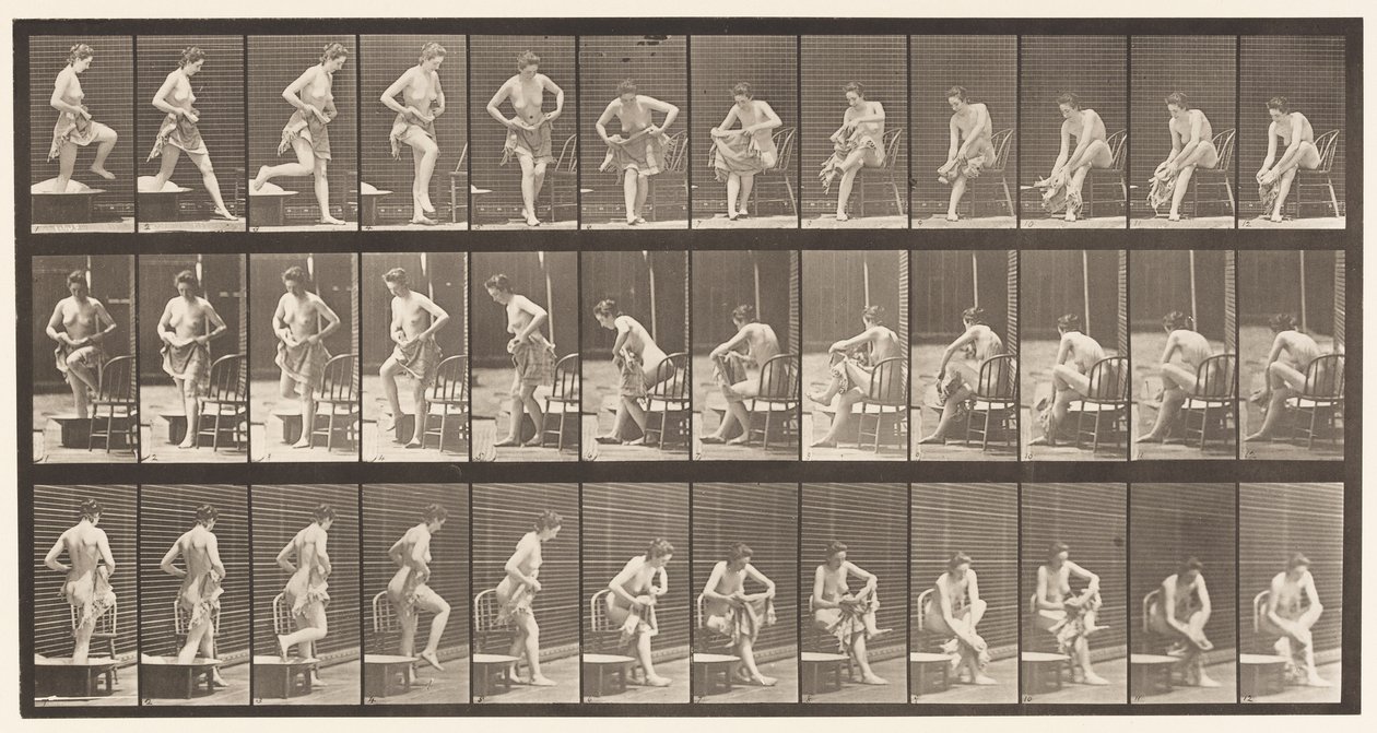 Plate 410. Stepping Out of Bath-Tub, Sitting Down, Wiping Feet بواسطة ايدويرد مويبريدج