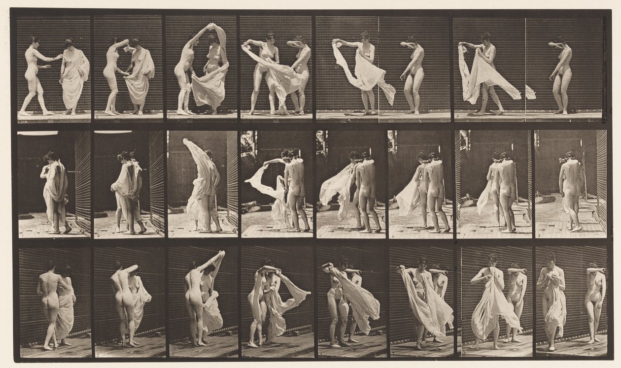 صحن 429. المرحاض ؛ نموذجان ، 1 Disrobing 8 ، 1872-1885 بواسطة ايدويرد مويبريدج