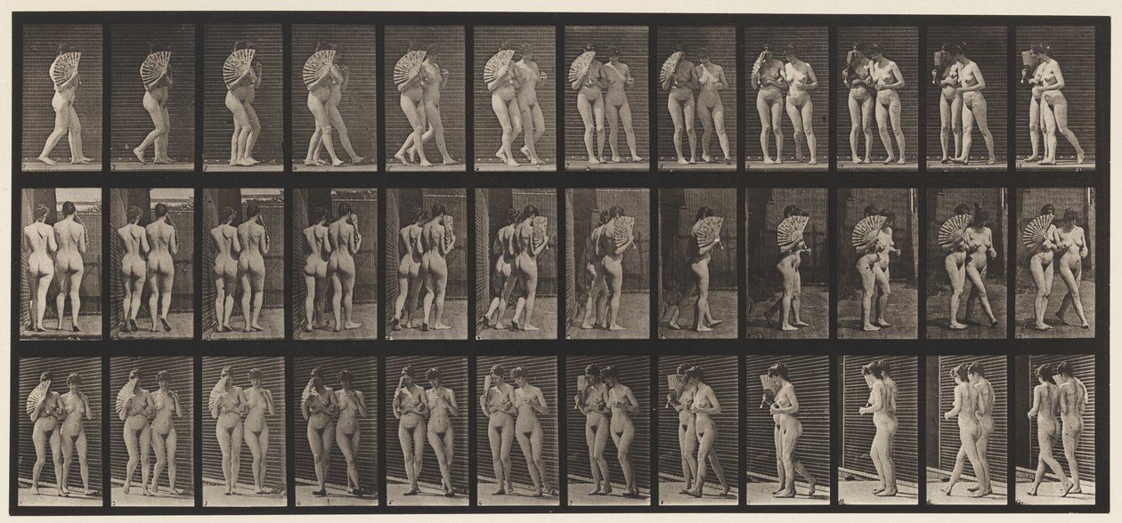 Plate 54. Walking, Two Models/One Flirting A Fan, Arm in Arm بواسطة ايدويرد مويبريدج