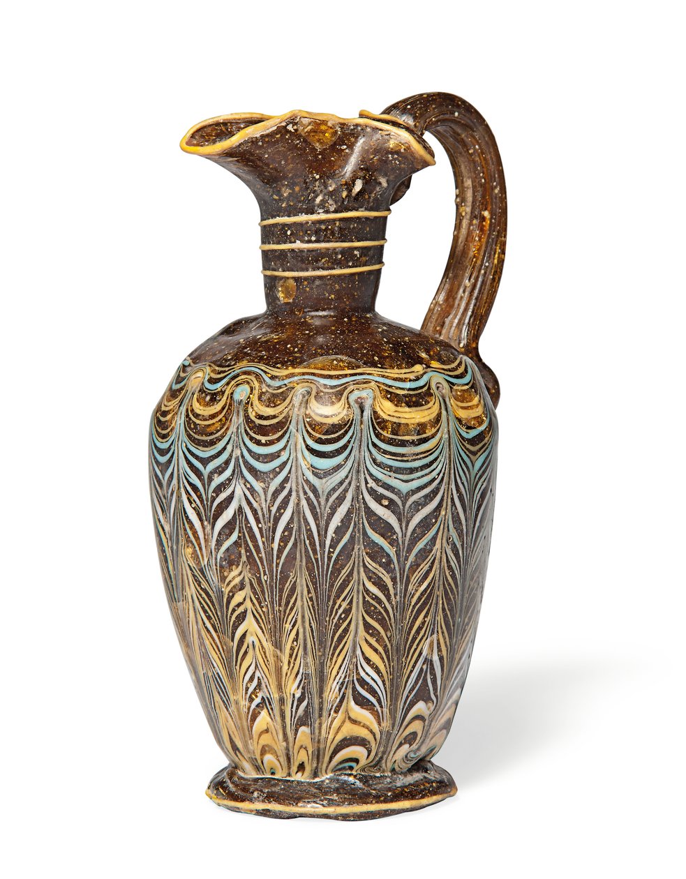 oenochoe اليوناني ذو الشكل الأساسي، القرن الثاني إلى الأول قبل الميلاد (زجاج مطلي) بواسطة مدرسة شرق المتوسط
