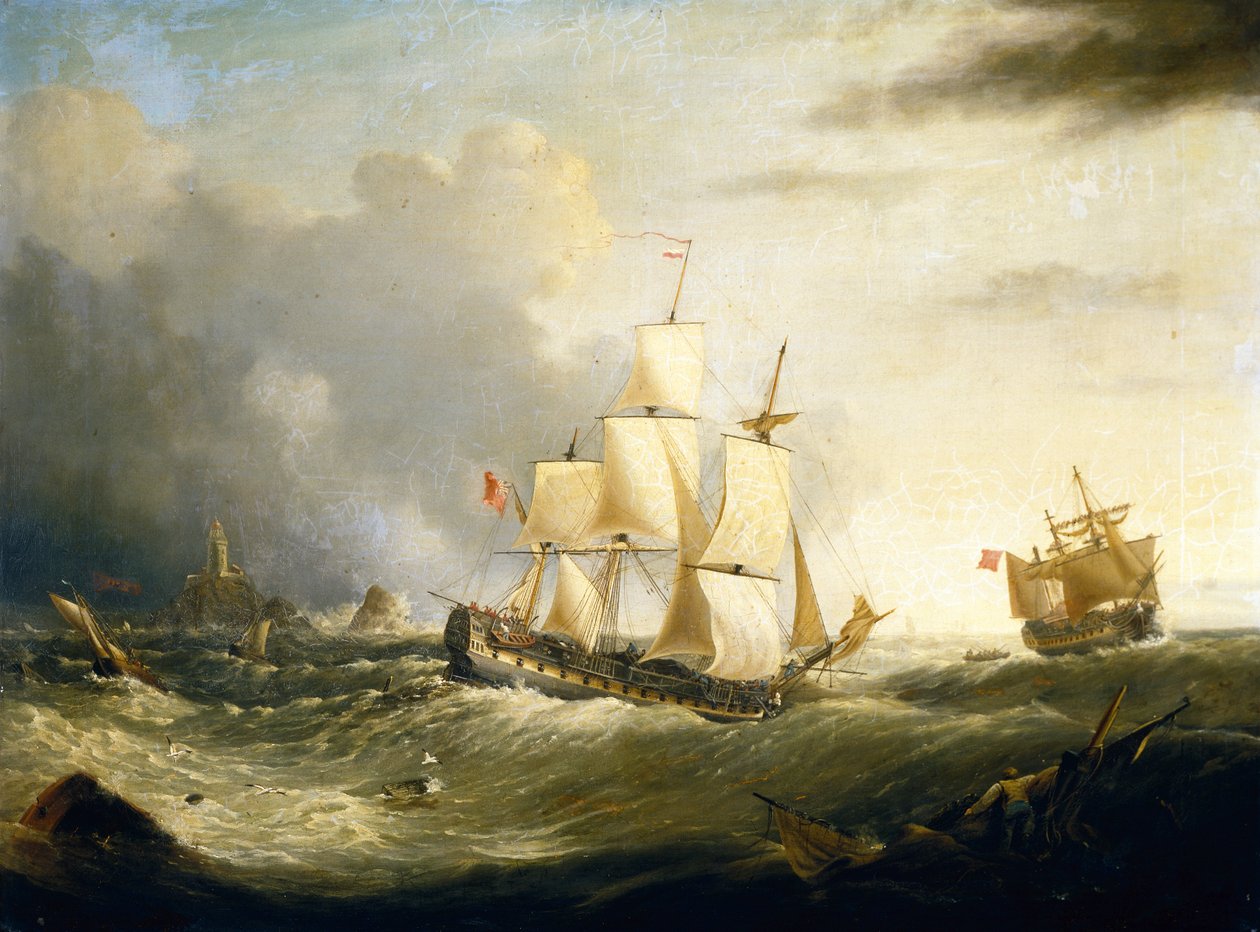 اثنين من Deckers قبالة منارة Longships ، نهاية الأراضي (زيت على قماش) بواسطة إبنيزر كولز