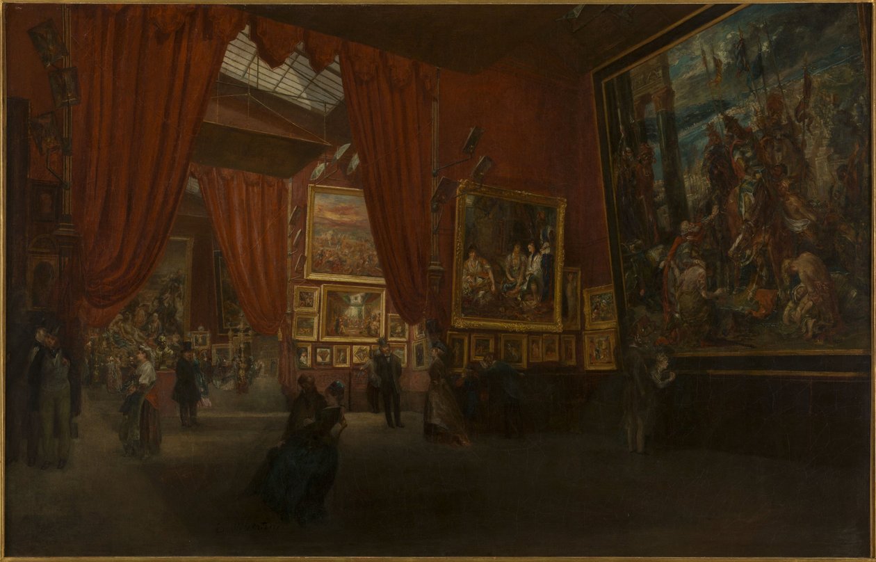معرض أعمال أوجين ديلاكروا في غاليري مارتينيه، شارع الإيطاليين، في عام 1864، في عام 1864 (زيت) بواسطة إد. ألبرتيني