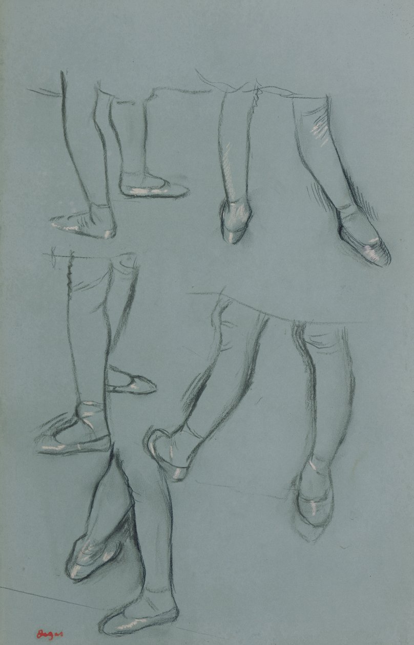 خمس دراسات لزوجين من الأرجل ، 1878-80 (قلم رصاص ، فحم و باستيل على ورق أخضر) بواسطة إدغار ديغا