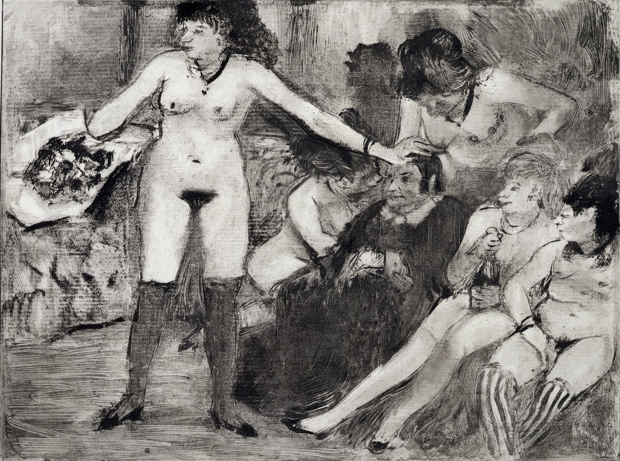 رسم توضيحي من فيلم "La Maison Tellier" لغي دي موباسانت (1850-1893) ، منقوش بواسطة موريس بوتين ، 1933 بواسطة إدغار ديغا