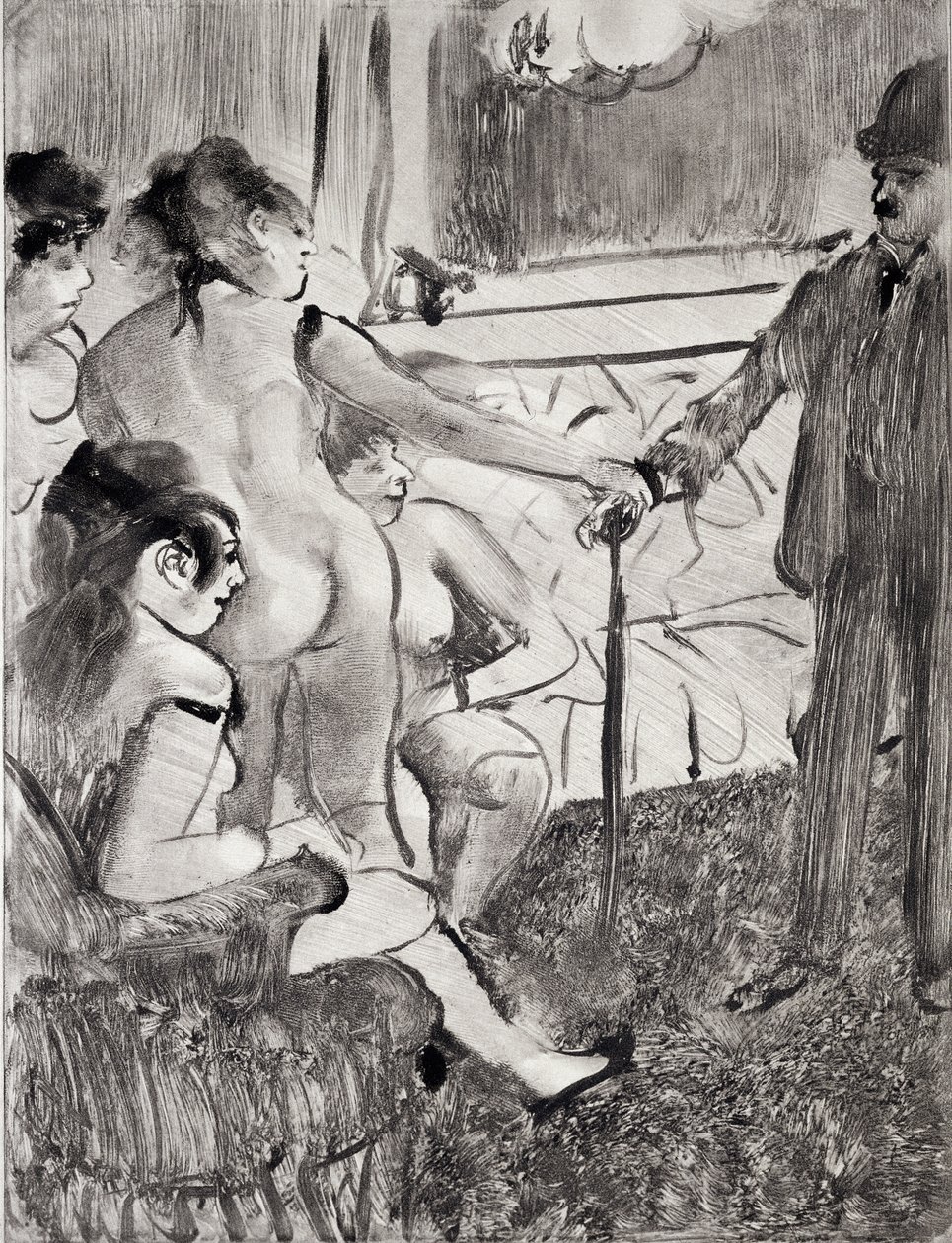 رسم توضيحي من فيلم "La Maison Tellier" لغي دي موباسانت (1850-1893) ، منقوش بواسطة موريس بوتين ، 1933 بواسطة إدغار ديغا