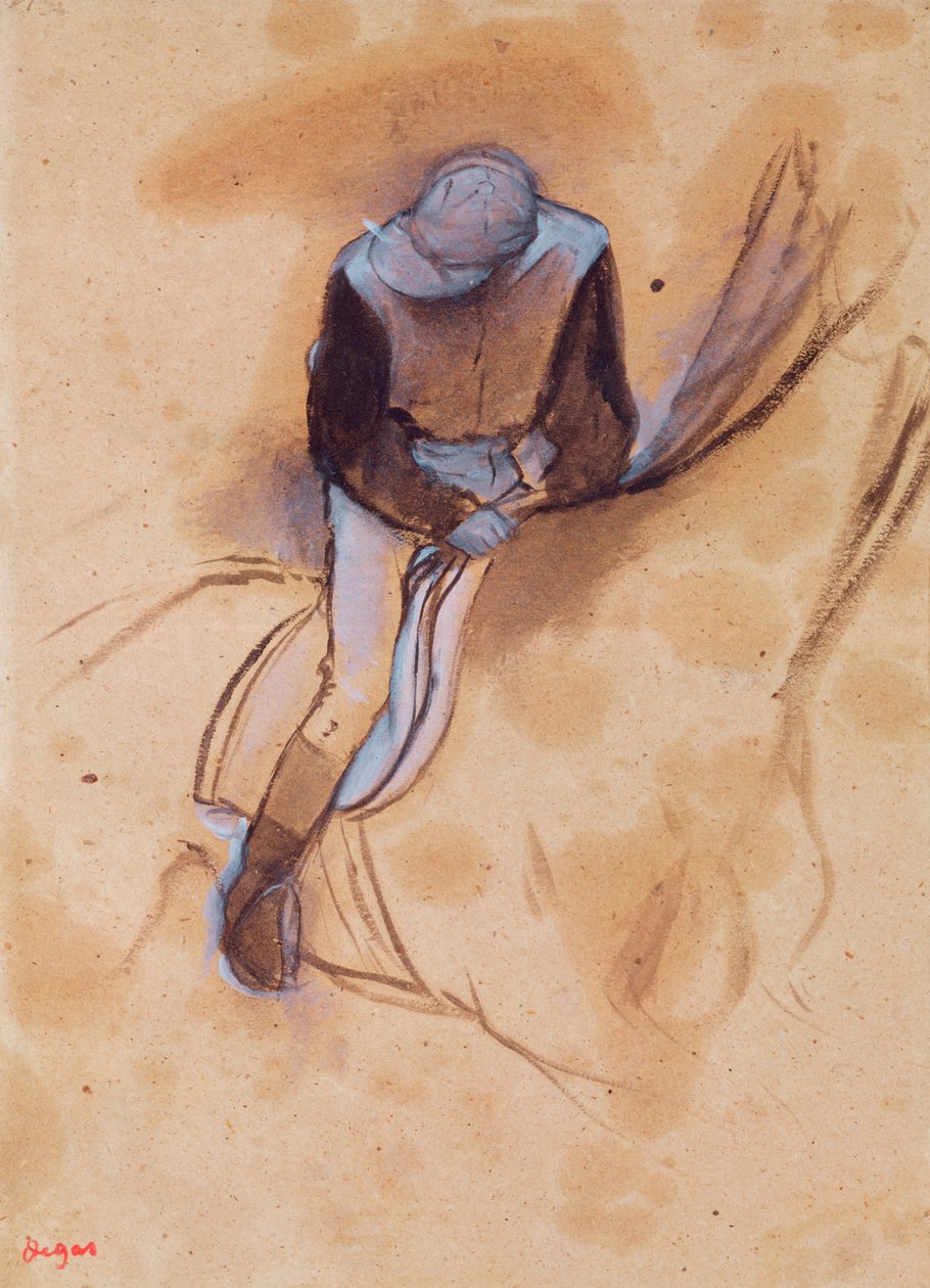 ثني الفارس واقفا إلى الأمام في السرج ، 1860-1890 (باستيل وفحم على ورق) بواسطة إدغار ديغا