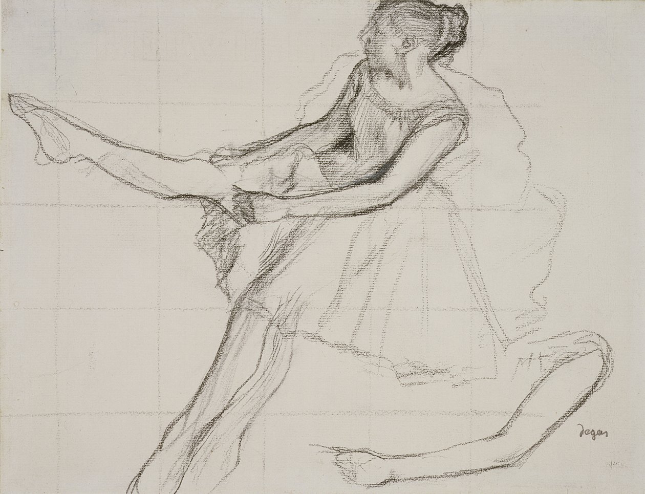 PD.23-1978 راقصة تعدل لباسها ، c.1880 (قلم رصاص وفحم على ورق) بواسطة إدغار ديغا