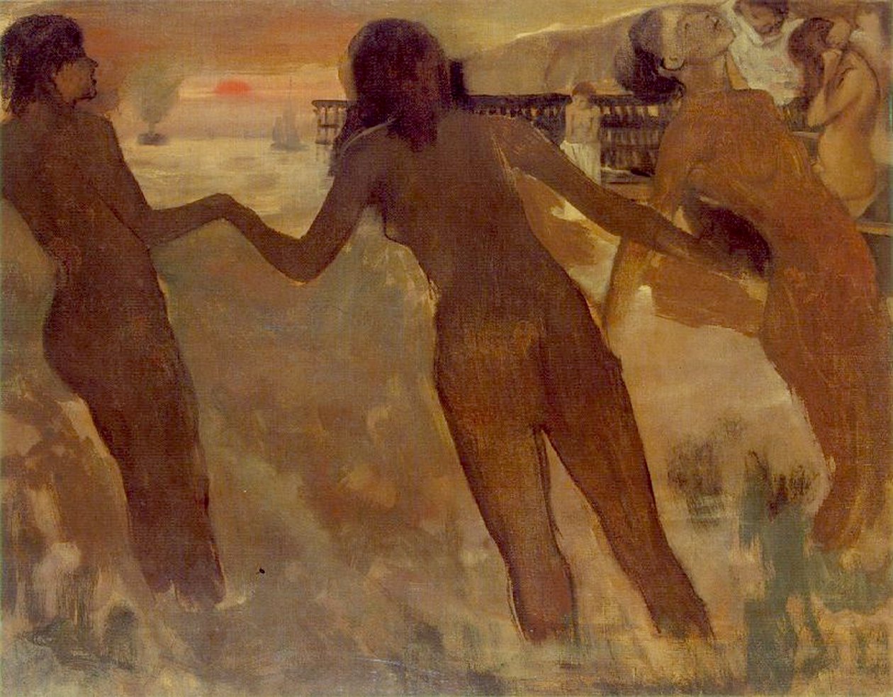 الفتيات الفلاحات يستحمن عند الغسق ، 1875-1876 بواسطة إدغار ديغا