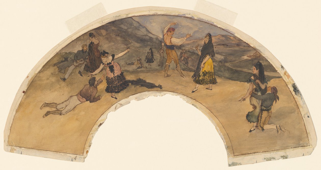 الراقصون والموسيقيون الإسبان ، 1868-1869 (مرحاض وقلم وحبر أسود على ورق منسوج) بواسطة إدغار ديغا