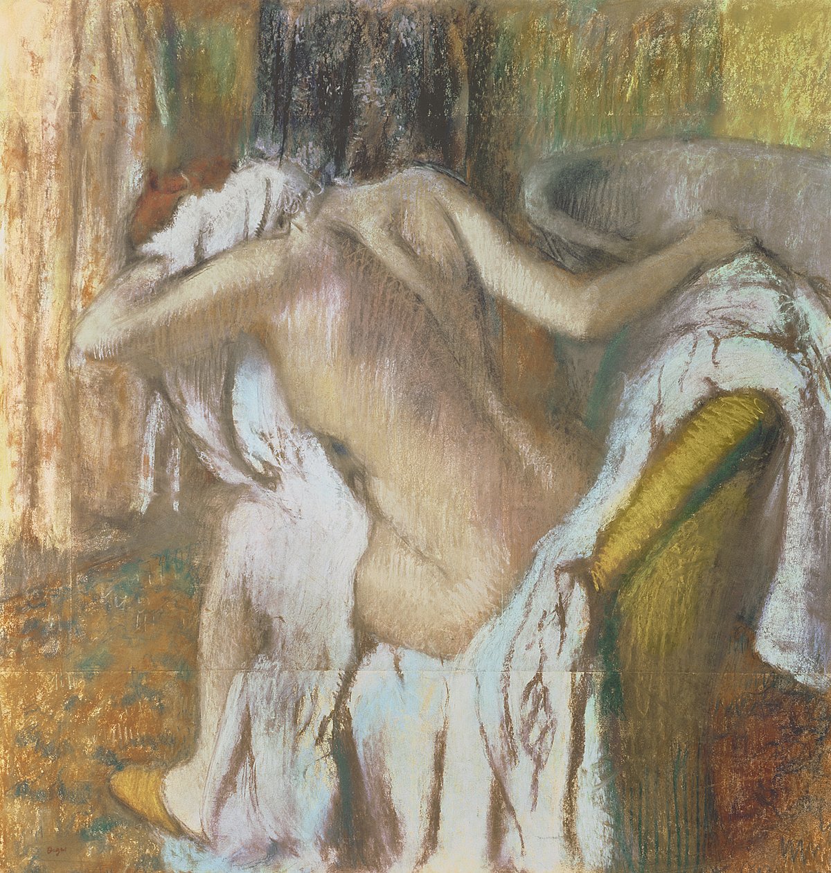 امرأة تجفف نفسها ، c.1888-92 (باستيل) بواسطة إدغار ديغا