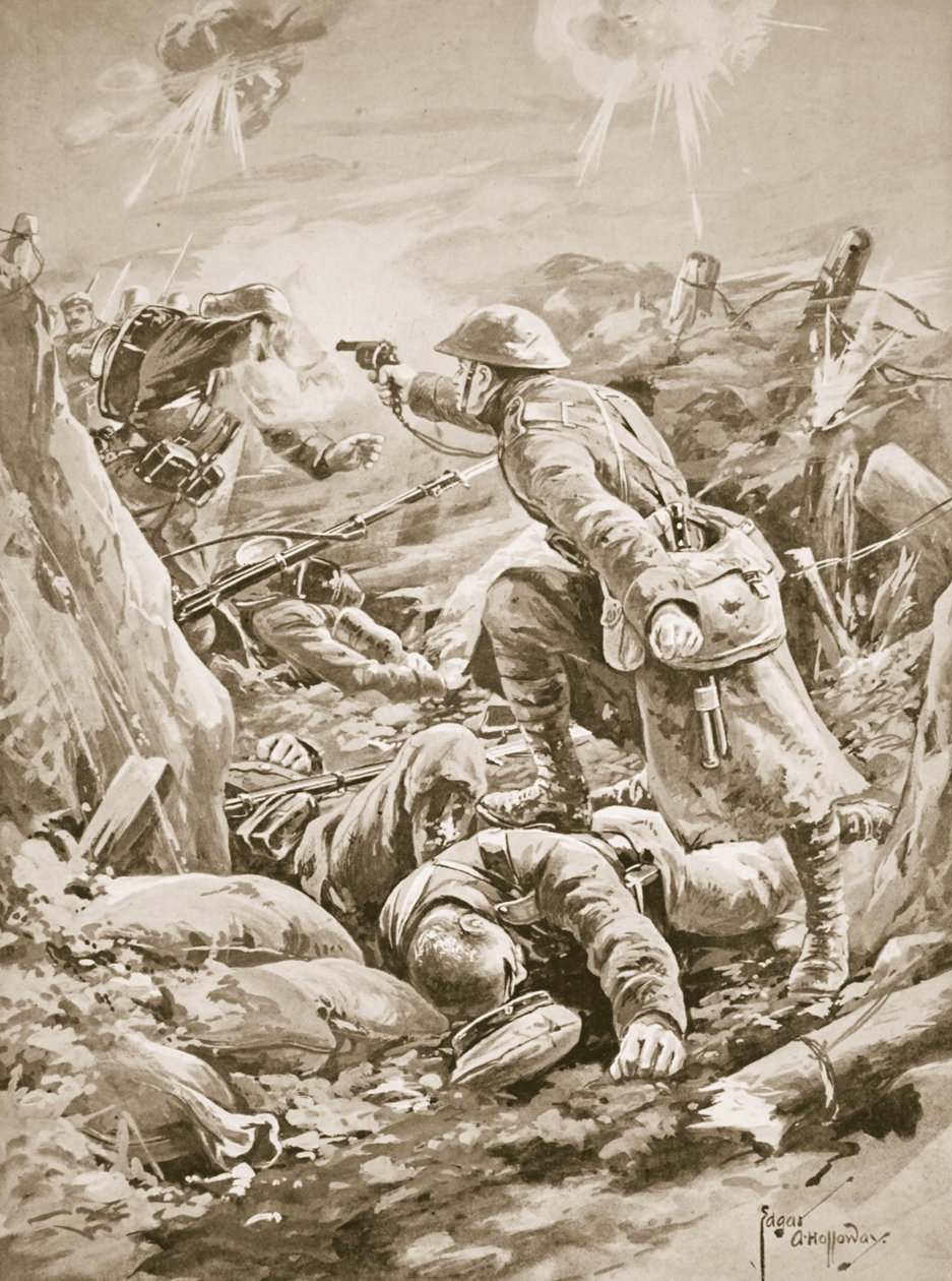 خاص (القائم بأعمال العريف) L. Clarke ، وحيدًا ، يمسك بمجموعة من الألمان أثناء هجوم مضاد بواسطة إدغار ألفريد هولواي
