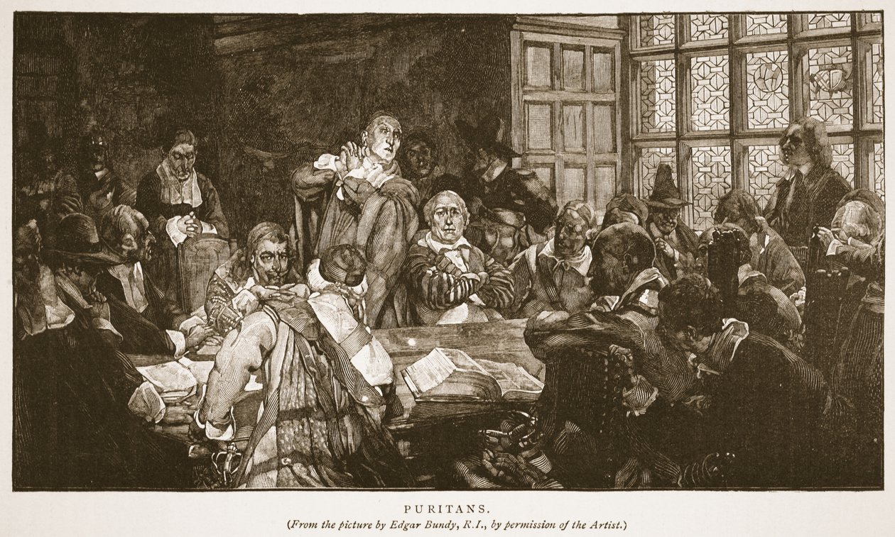 المتشددون ، رسم توضيحي من "كنيسة إنجلترا: تاريخ للشعب" بقلم HDM Spence-Jones ، حانة. ج .1910 (صورة بني داكن) بواسطة إدغار بندي