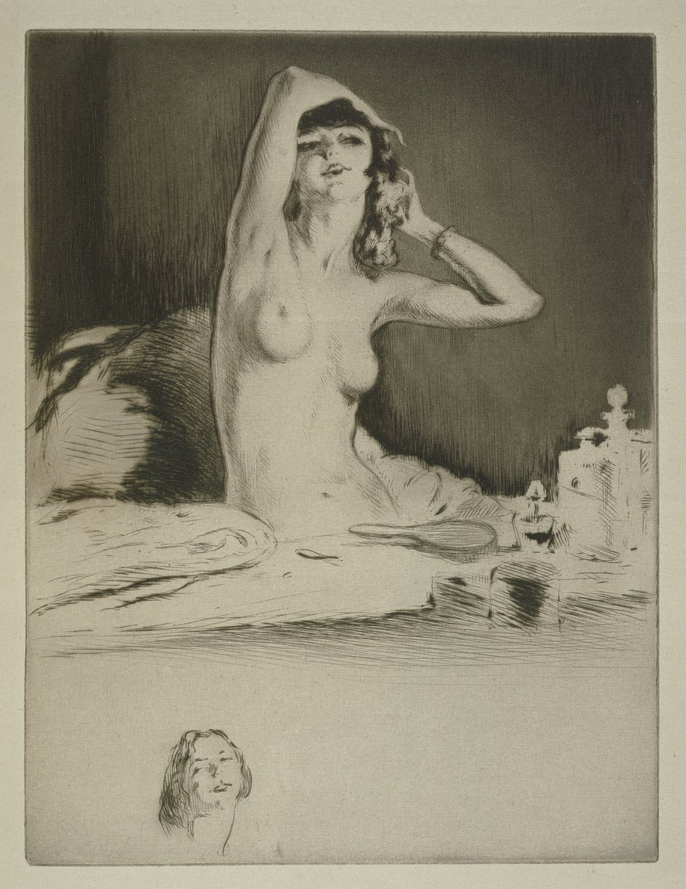 امرأة في مرحاضها ، رسم توضيحي لـ "ميتسو" بقلم سيدوني غابرييل كوليت (1873-1954) نُشر عام 1930 (الحفر والنقطة الجافة) بواسطة إدغار شاهين