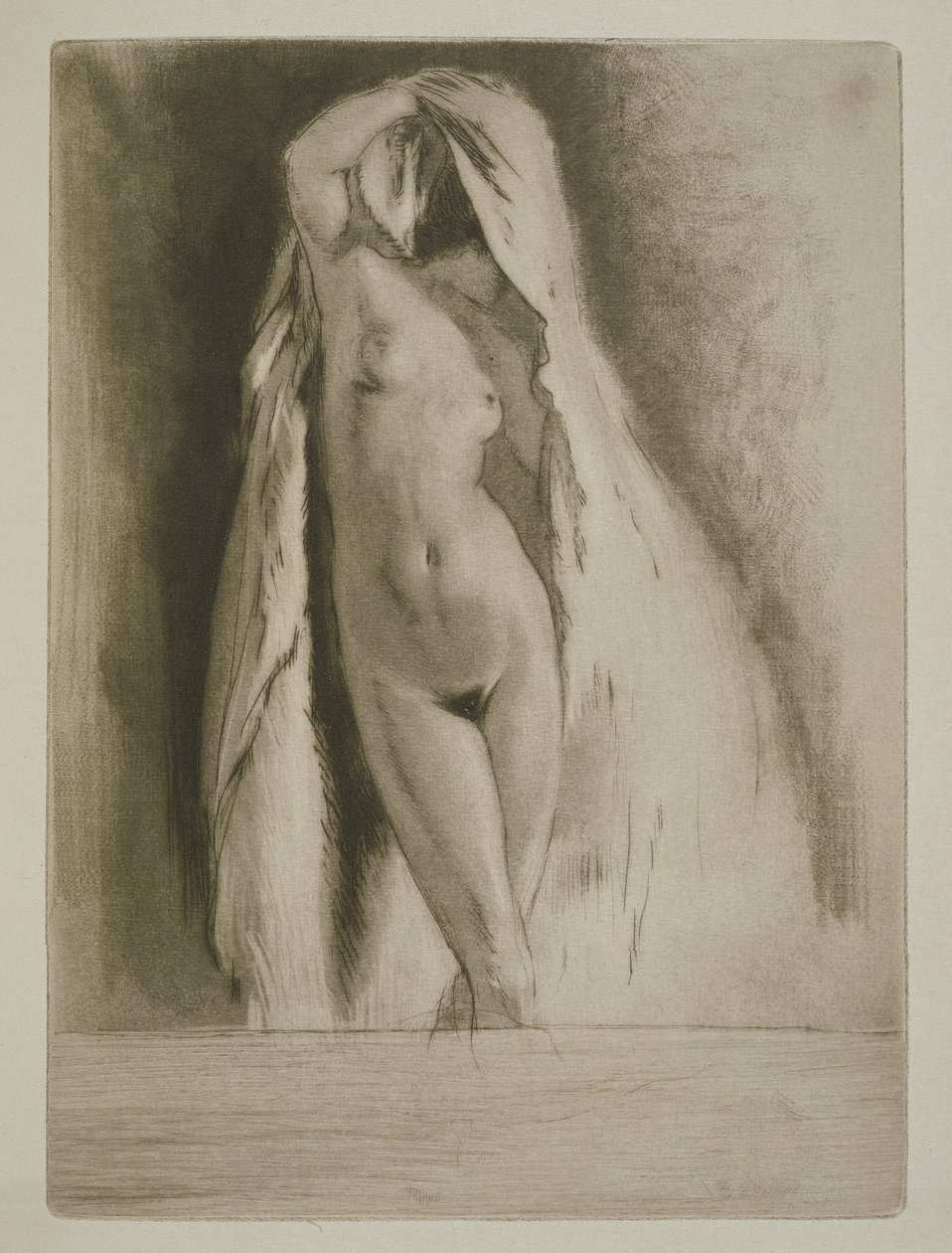 امرأة ملفوفة بملاءة، رسم توضيحي لـ "ميتسو" بقلم سيدوني غابرييل كوليت (1873-1954) نُشر عام 1930 (النقش والنقطة الجافة) بواسطة إدغار شاهين