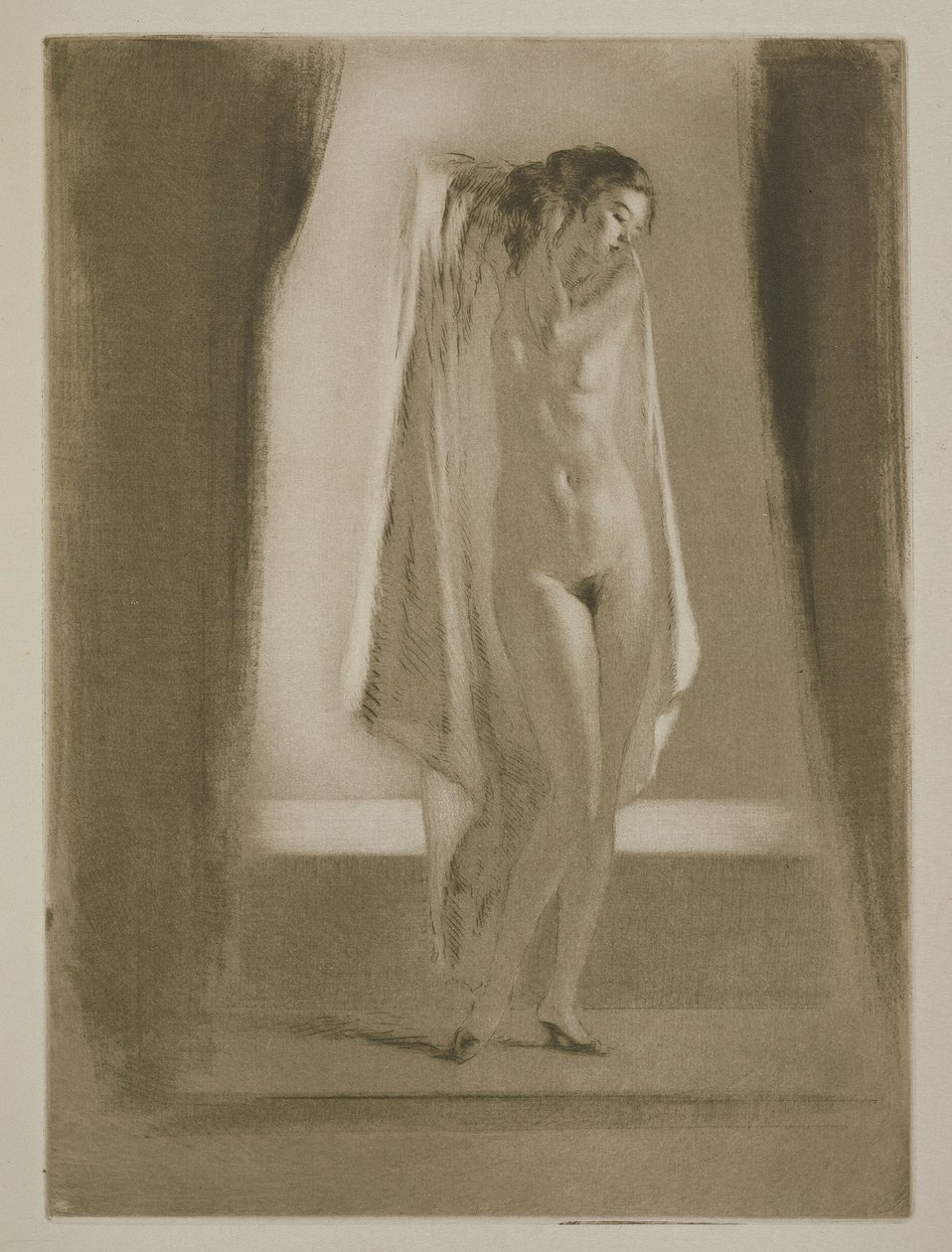 امرأة تخرج من الحمام ، رسم توضيحي لـ "ميتسو" بقلم سيدوني غابرييل كوليت (1873-1954) نُشر عام 1930 (النقش ونقطة الجفاف) بواسطة إدغار شاهين