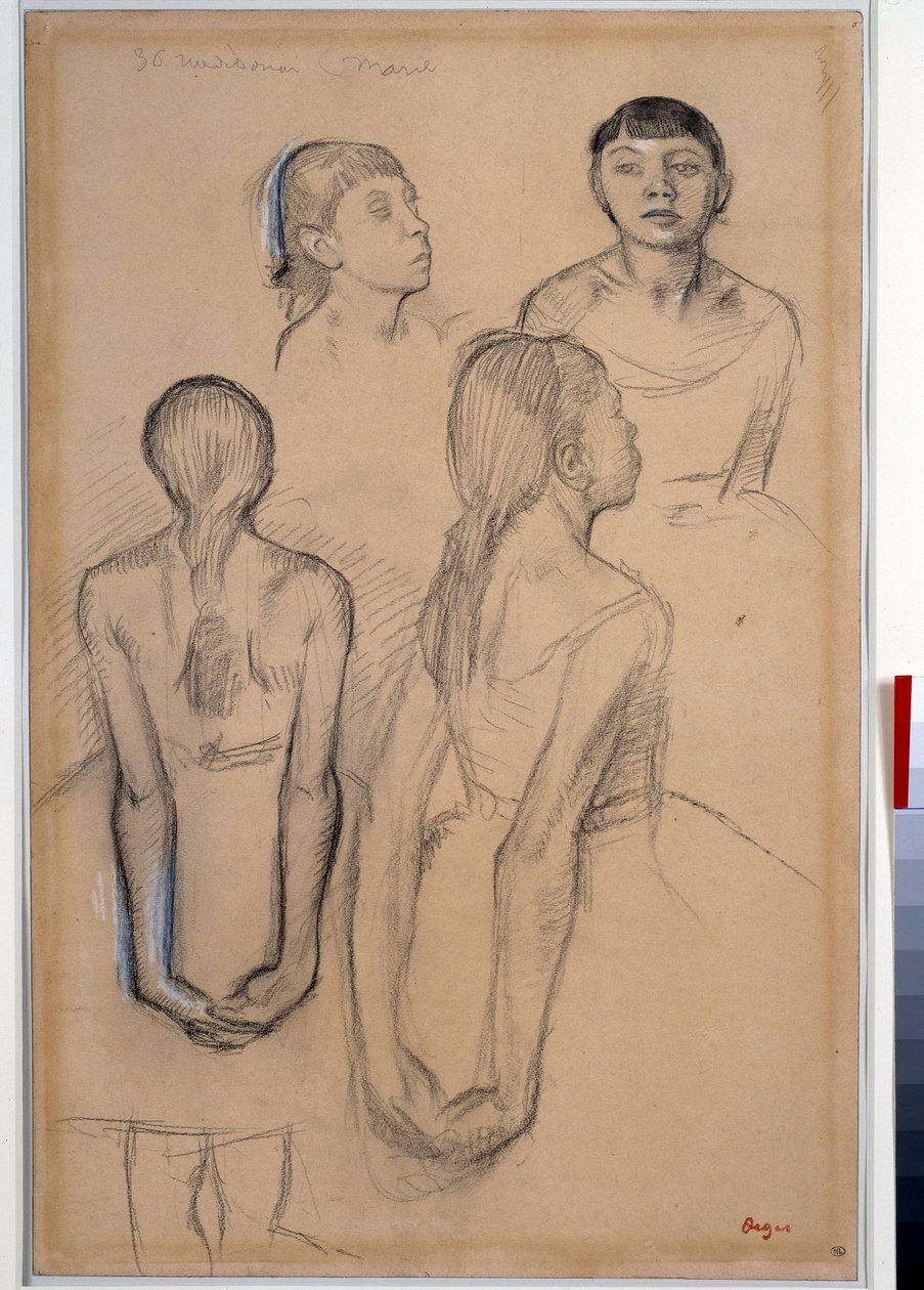 4 دراسات عن الراقصين الصغار رسم الطباشير والفحم بواسطة إدغار ديغا (1834-1917) ديم. 0.49 × 0.31 مباريس. متحف اللوفر بواسطة إدغار ديغا