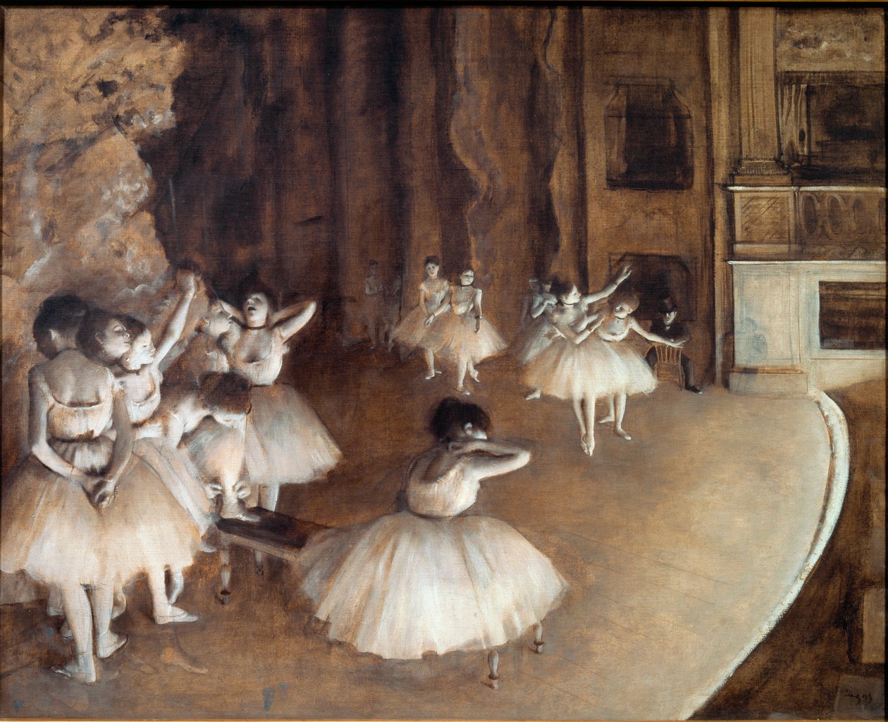 Ballet rehearsal on the stage بواسطة إدغار ديغا