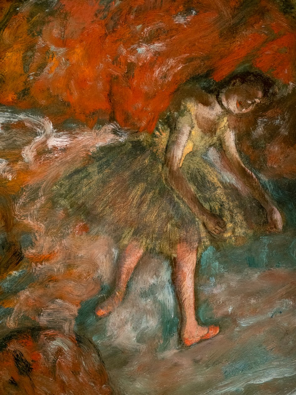 مشهد باليه (تفصيل). حوالي عام 1890. زيت على ورق ، مُصفح على لوح. بواسطة إدغار ديغا