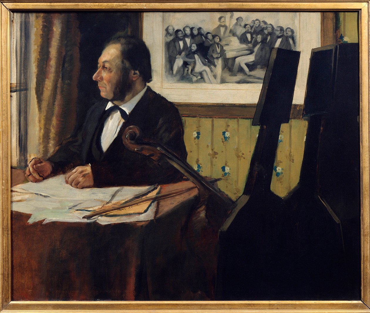 عازف التشيلو بيليت ، لويس ماري بيليت (1815-1877). رسم إدغار ديغا (1834-1917) 1869 صن. 0،50 x 0،61 م باريس. Musee d'Orsay - صورة لويس ماري بيليت (1815-1877) ، عازف التشيلو في أوركسترا الأوبرا. رسم إدغار ديغا (1834-1917) بواسطة إدغار ديغا