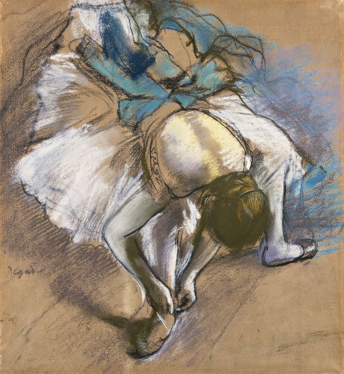 راقصة ترتدي حذائها ؛ راقصة ربط شبشبها ، c.1880-1885 بواسطة إدغار ديغا