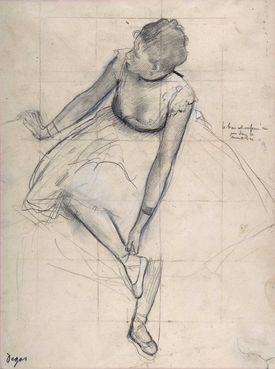 راقصة تعدل حذائها (راقصة الباليه). رسم إدغار ديغا (1834-1917) مدينة نيويورك. متحف متروبوليتان للفنون. بواسطة إدغار ديغا
