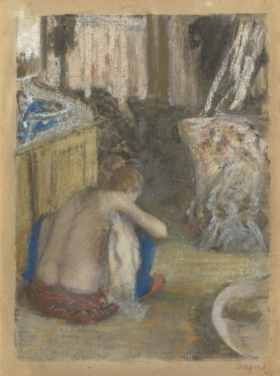 المرأة العارية، ربض، منظر الظهر، المرأة العارية، القرفصاء، من المؤخرة، c. 1876. بواسطة إدغار ديغا