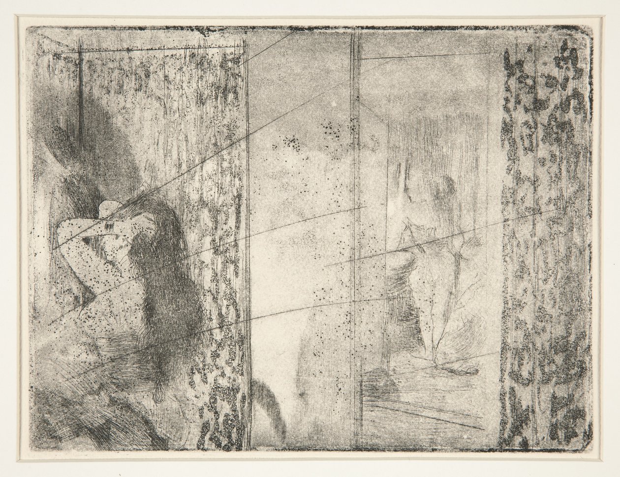 Loges d&39;Actrices (غرف خلع الملابس الممثلات) ، c.1875 (النقش و aquatint) بواسطة إدغار ديغا