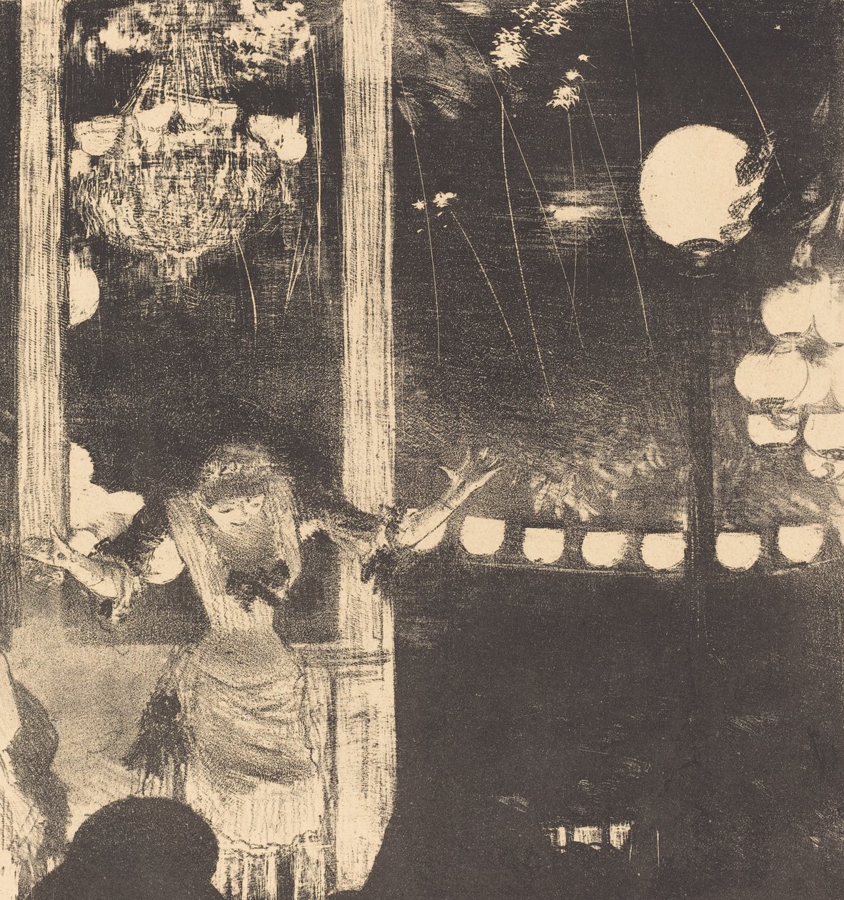Mademoiselle Becat في مقهى des Ambassadeurs ، c.1877 (الطباعة الحجرية على ورق الهند) بواسطة إدغار ديغا