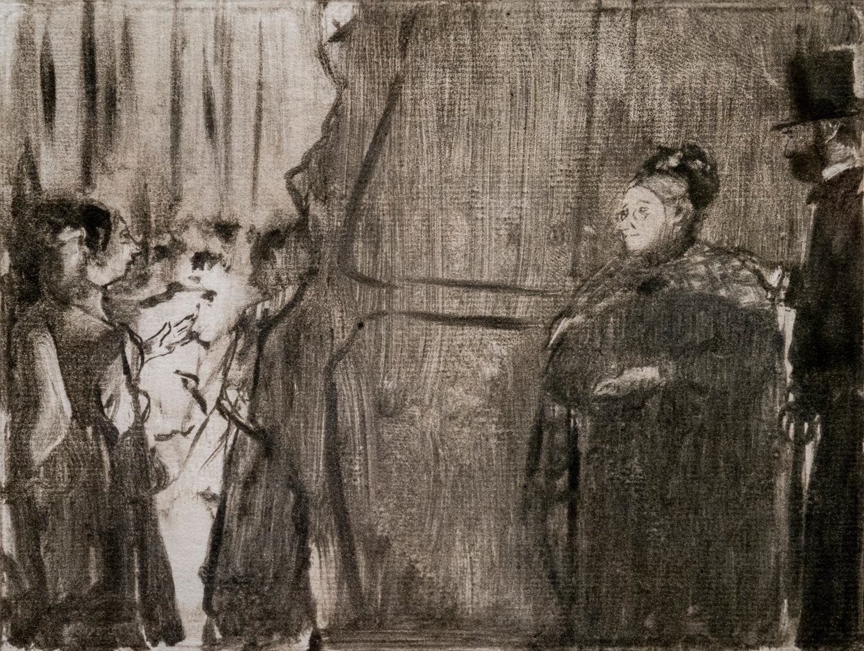 قابل لوديفيك هاليفي ومدام كاردينال خلف الكواليس. حوالي 1876-1877. يحتوي Monotype على حبر أسود. بواسطة إدغار ديغا