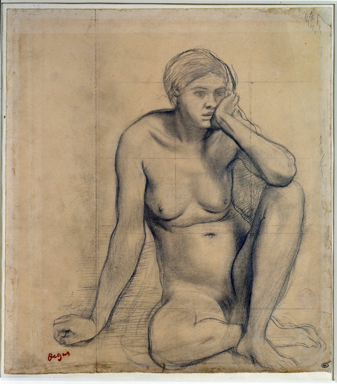 امرأة عارية تجلس دراسة عن "المشهد الحركي في العصور الوسطى" رسم إدغار ديغا (1834-1917) خافت. 0،27 x 0،31 م باريس. متحف اللوفر بواسطة إدغار ديغا
