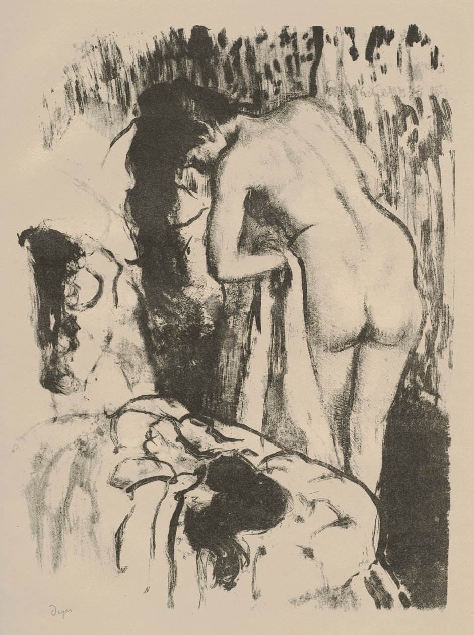 امرأة عارية تقف ، تجف نفسها ، حوالي 1891-92 (litho على ورق منسوج) بواسطة إدغار ديغا