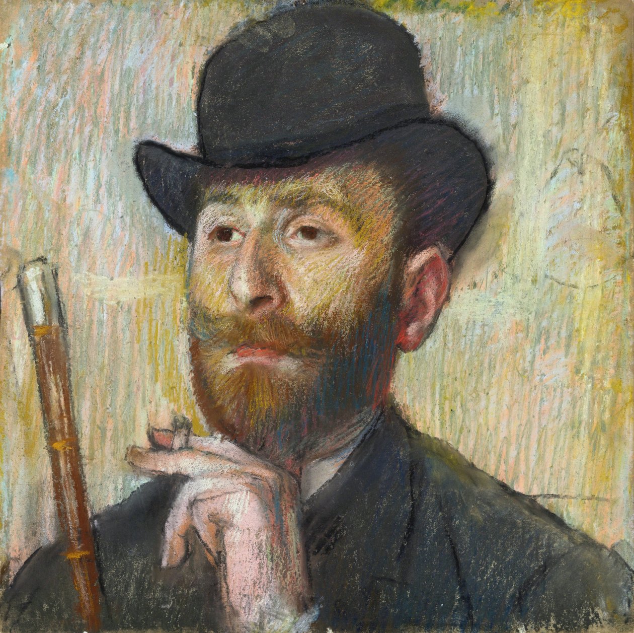 "بورتريه للرسام زكار زكريان" (صورة للرسام زاكاريان (1849-1923)) لوحة باستيل لإدغار ديغا (1834-1917) ، حوالي 1885 مقاس 39.7 × 39.7 سم مجموعة خاصة بواسطة إدغار ديغا