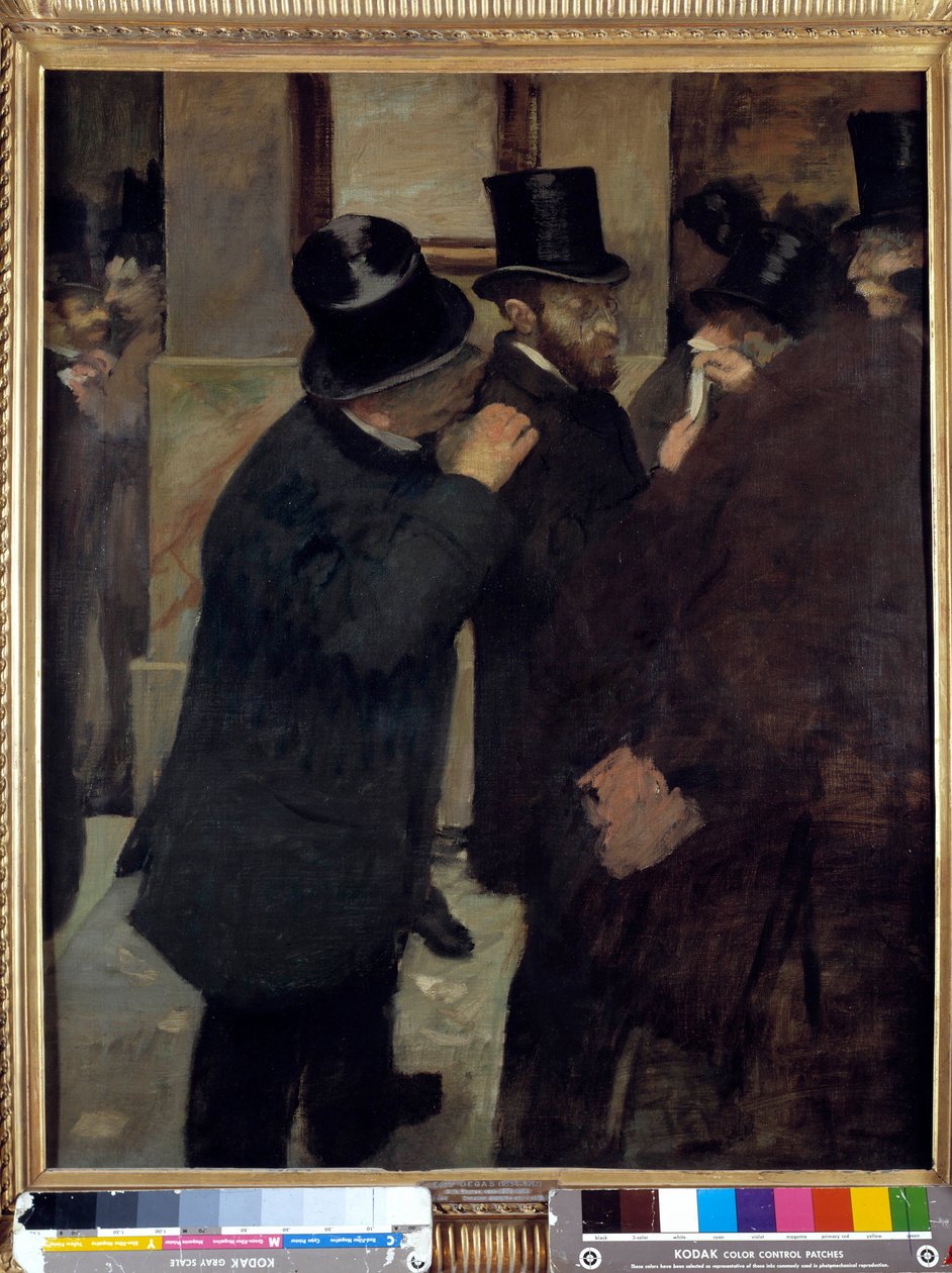 صور شخصية في البورصة أو "A la Bourse": تمثيل من قبل إرنست ماي (1845-1925) ، الممول والمجمع. رسم إدغار ديغا (1834-1917). 1878-1879. الأبعاد: 1.00 × 0.82 م. باريس ، متحف أورسيه - صور شخصية في البورصة أو “A la Bourse” ”: r بواسطة إدغار ديغا