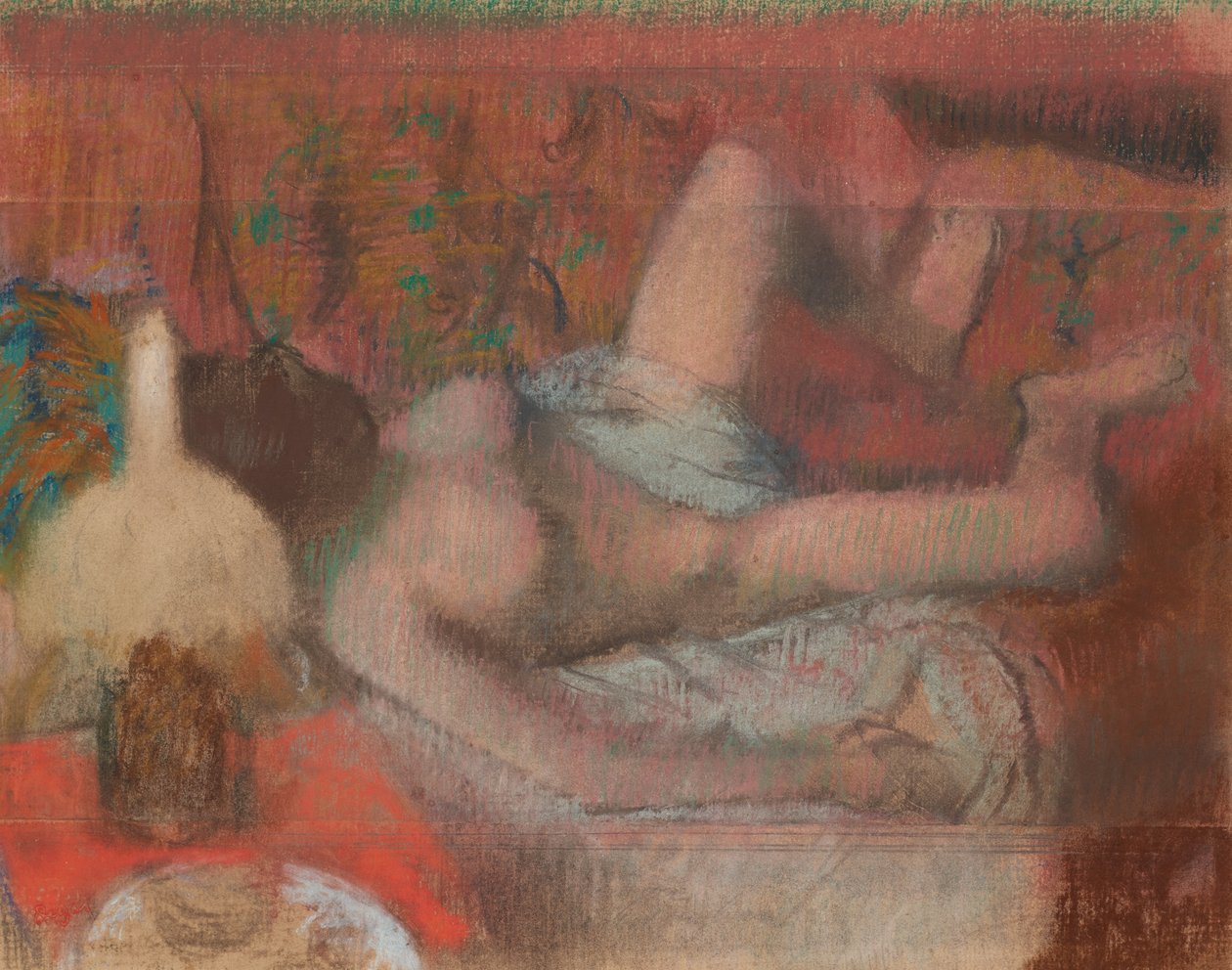 امرأة عارية متكئة، حوالي 1888-90 (باستيل على نموذج أحادي على ورق) بواسطة إدغار ديغا