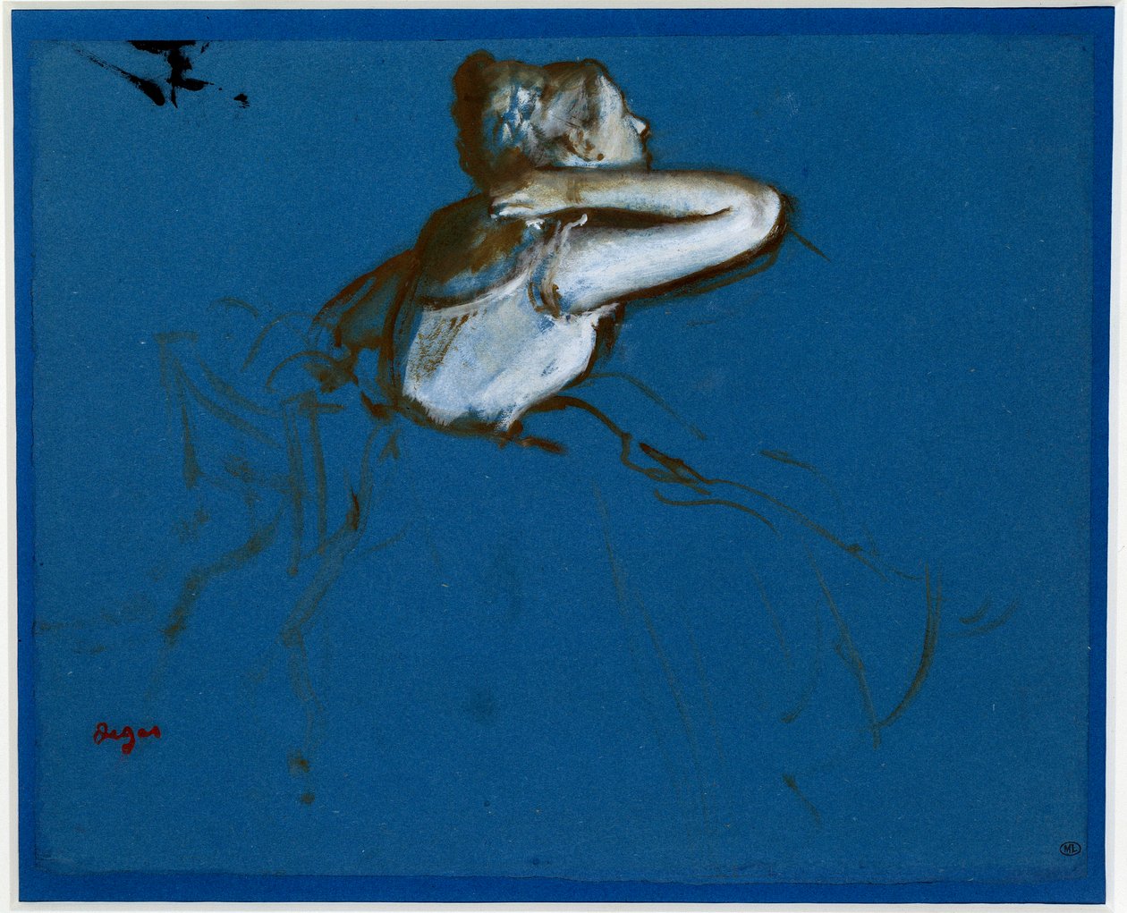 تحولت راقصة جالسة إلى يمين Essence على ورق أزرق بواسطة Edgar Degas (1834-1917) 1873 Dim. 0،23 × 0،29 م باريس. متحف أورساي بواسطة إدغار ديغا