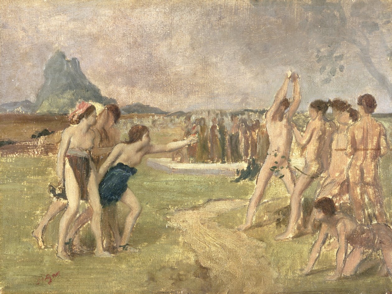 دراسة عن تمرين يونغ سبارتانز ، 1860-61 (زيت على ورق مركب على لوحة) (انظر 3354) بواسطة إدغار ديغا